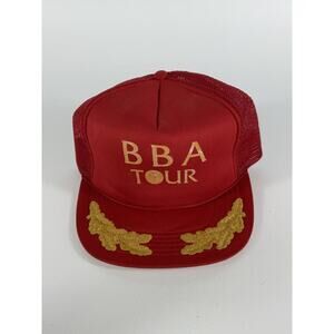 Vintage BBA TOUR Red And Gold Mesh Snapback Trucker Hat Cap Bowling 1970s